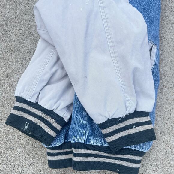 Vintage 90s Denim Jean Varsity Bomber Jacket Swingster | Size XL - Picture 7 of 11
